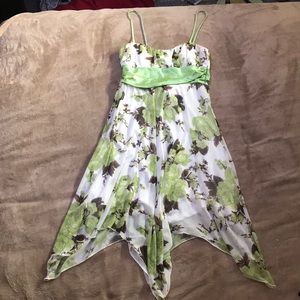 Flowy white party dress with floral pattern